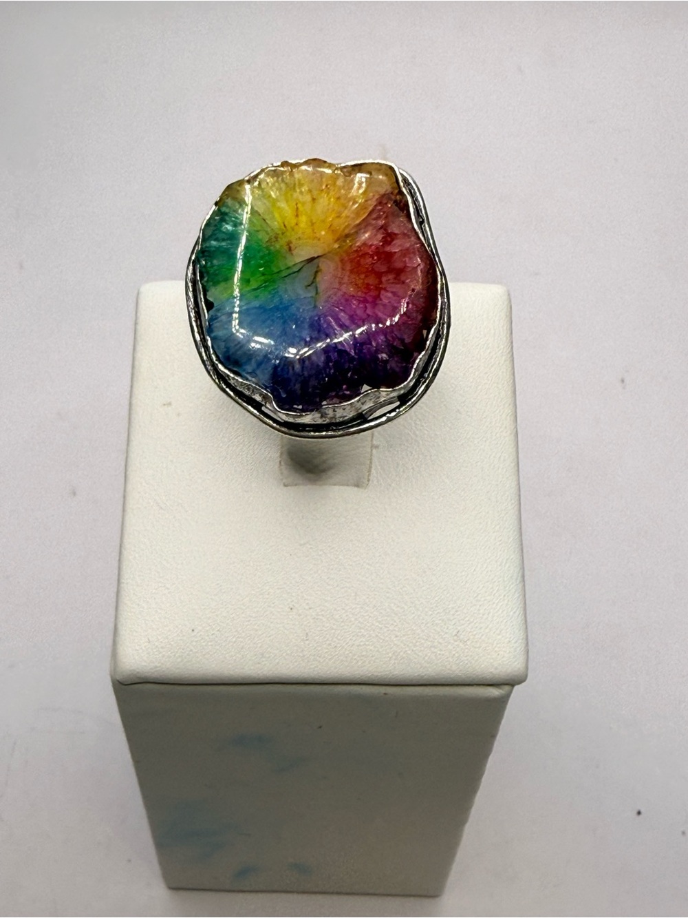 Rainbow Solar Quartz Silver overlay Ring